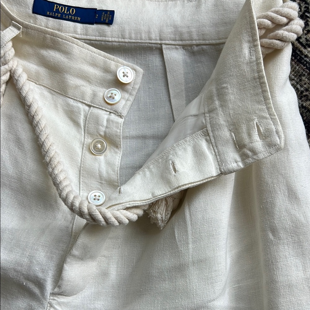 Polo by Ralph Lauren Cream High-Waist Linen Blend Shorts with Rope Belt - Picture 3 of 6